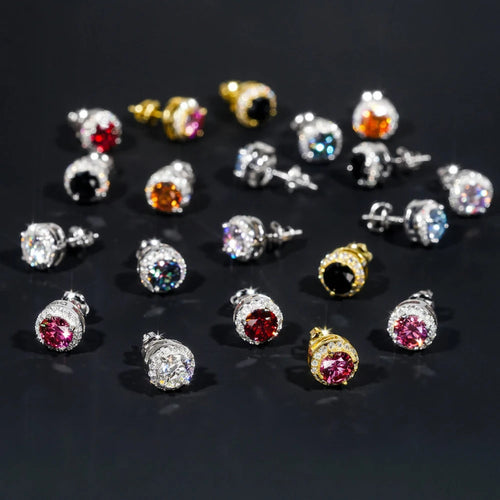 D/VVS1 Colored 7.6mm Moissanite Stud Earrings Silver Pass Tester Dallas Jewelers