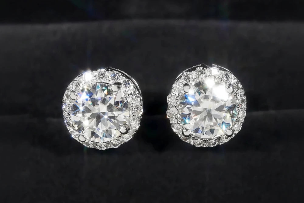 D/VVS1 Colored 7.6mm Moissanite Stud Earrings Silver Pass Tester Dallas Jewelers