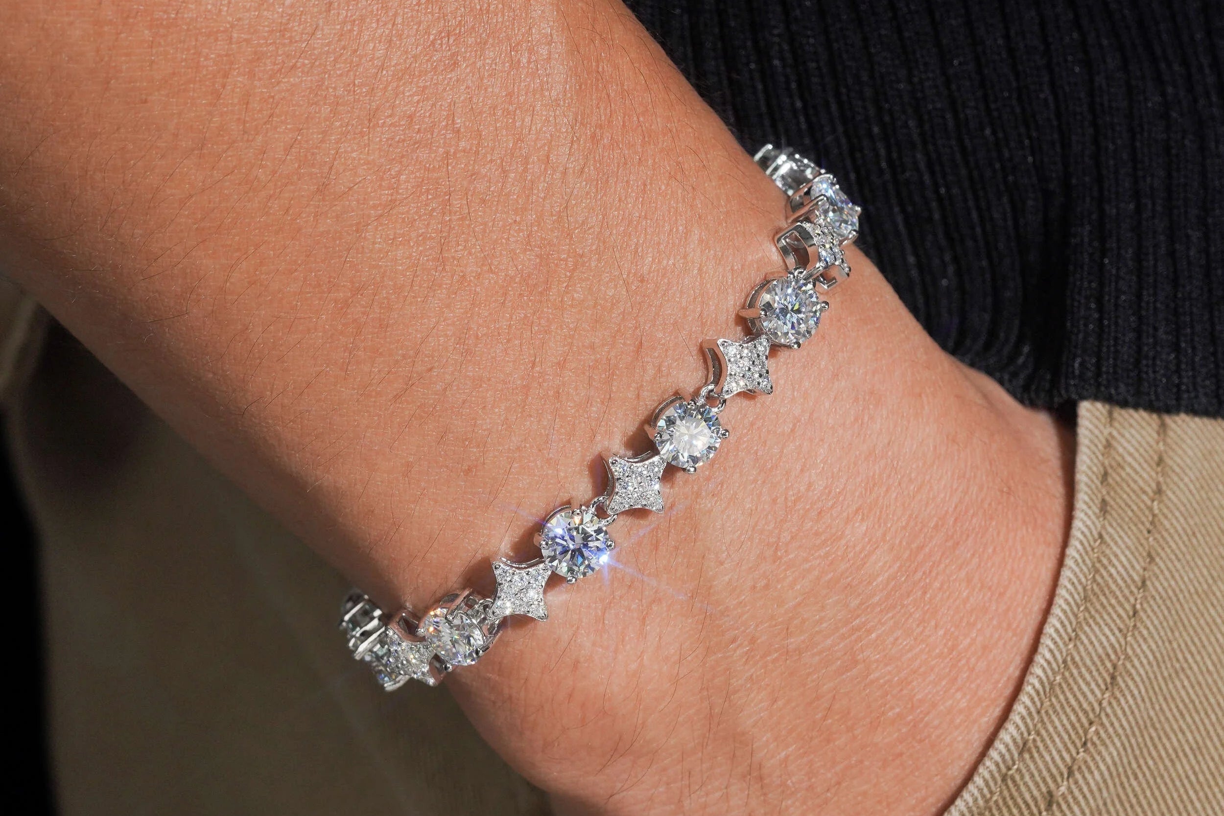 7" VVS1 Diamond Pattern GRA 925 Silver Moissanite Bracelet US Warehouse