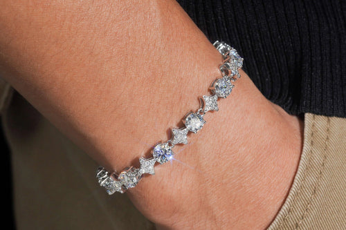 7" VVS1 Diamond Pattern GRA 925 Silver Moissanite Bracelet US Warehouse