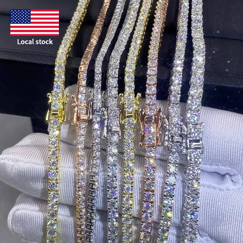 VVS1 Moissanite Tennis Bracelet S925 Silver 2mm 3mm 4mm USA Stock Gift