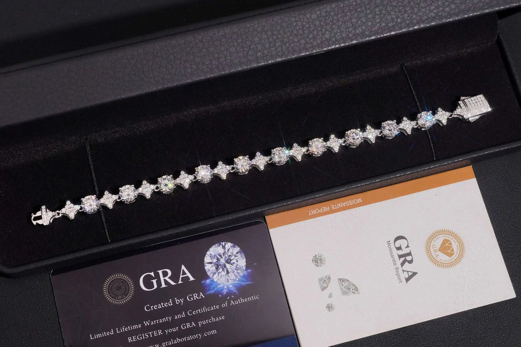7" VVS1 Diamond Pattern GRA 925 Silver Moissanite Bracelet US Warehouse
