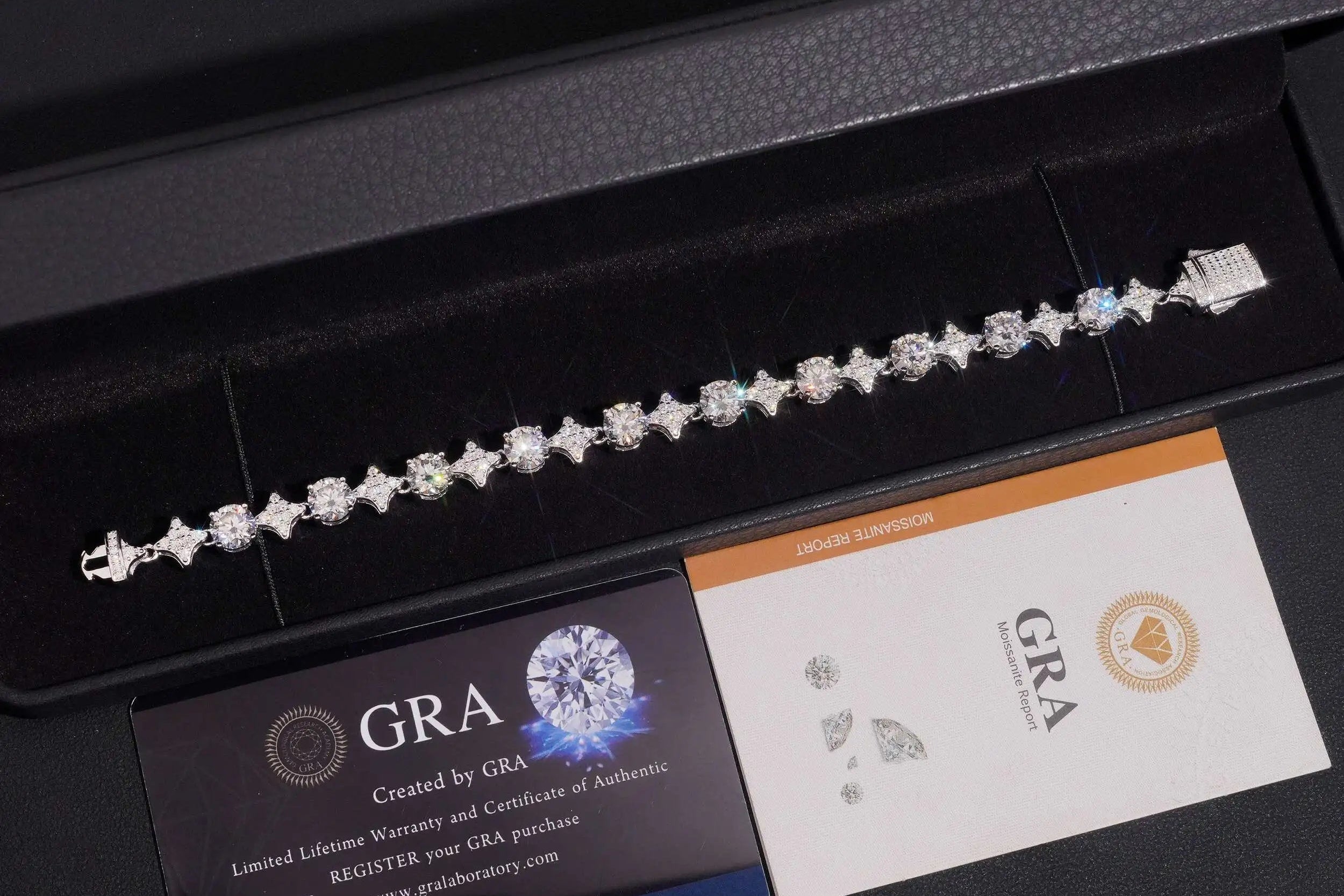 7" VVS1 Diamond Pattern GRA 925 Silver Moissanite Bracelet US Warehouse