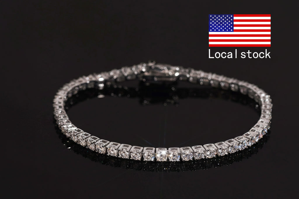 Local Stock Fast Shipping Classic Prong Setting 925 Silver 3mm VVS Moissanite Tennis Bracelet