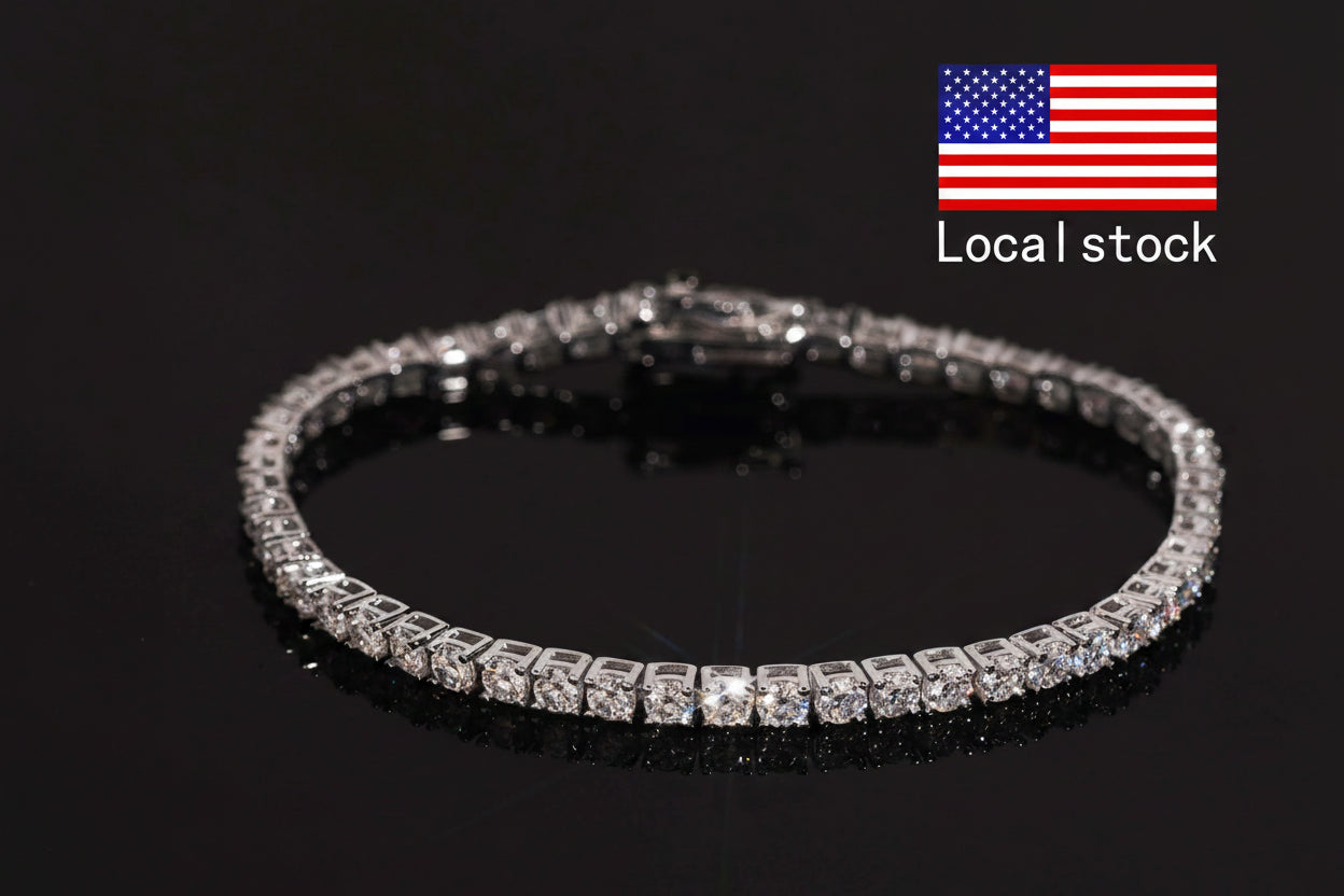 Local Stock Fast Shipping Classic Prong Setting 925 Silver 3mm VVS Moissanite Tennis Bracelet