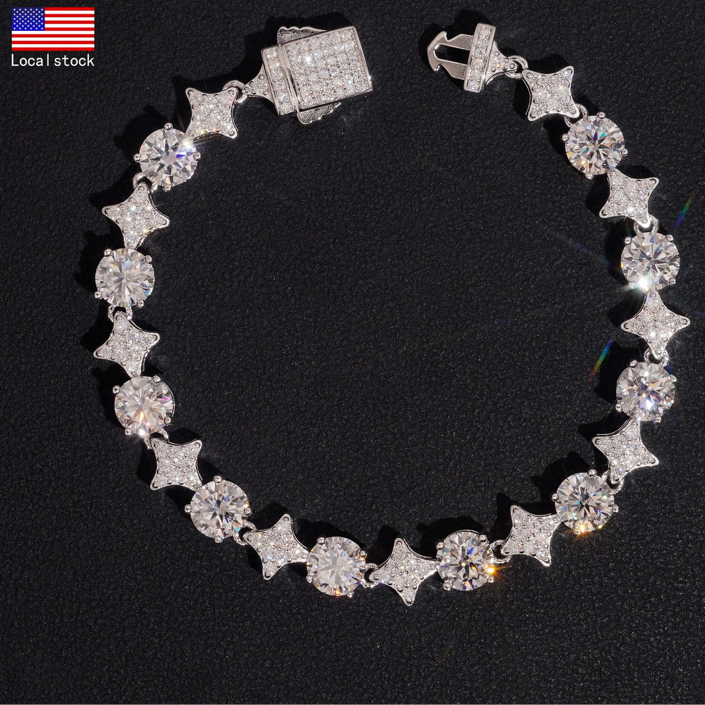 7" VVS1 Diamond Pattern GRA 925 Silver Moissanite Bracelet US Warehouse