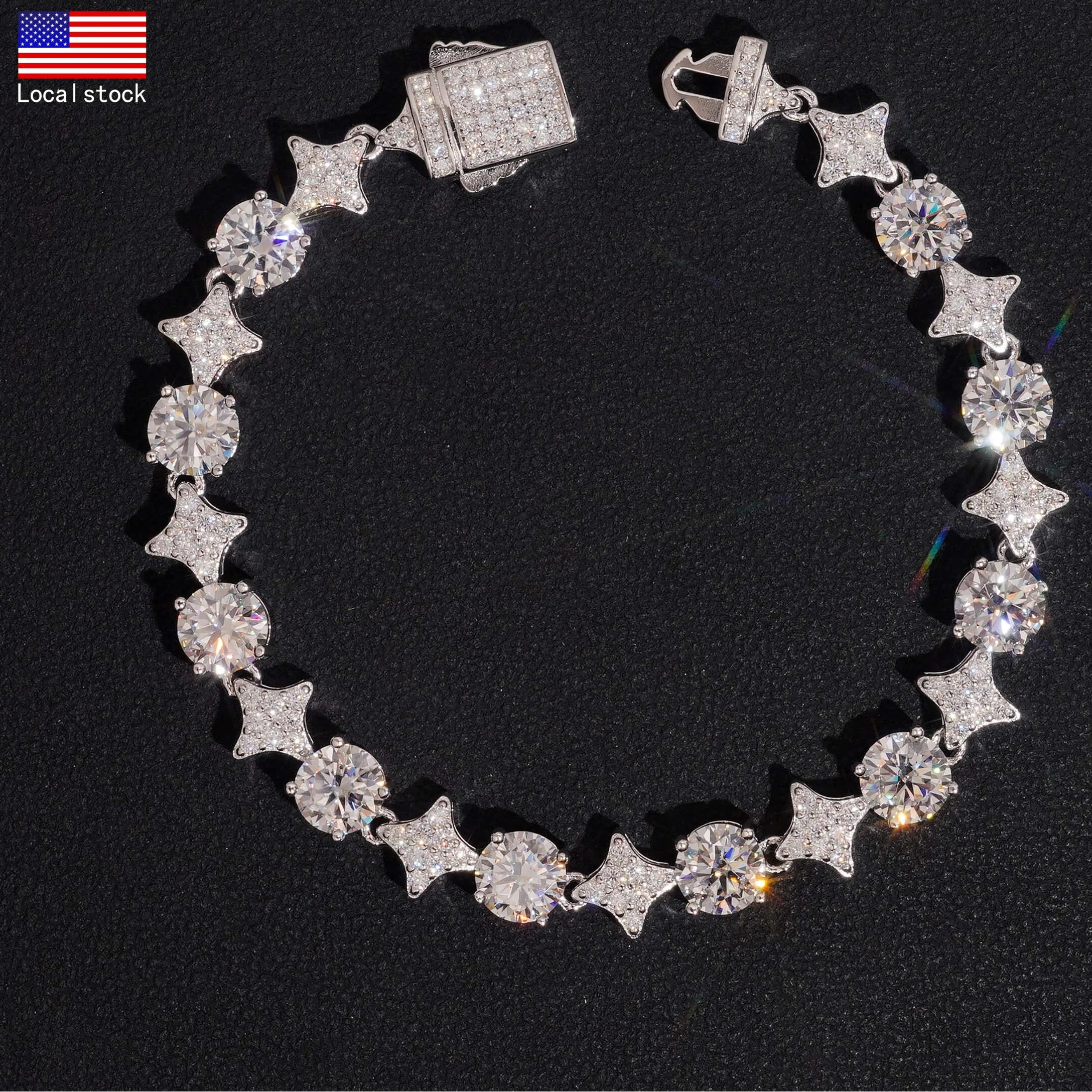7" VVS1 Diamond Pattern GRA 925 Silver Moissanite Bracelet US Warehouse