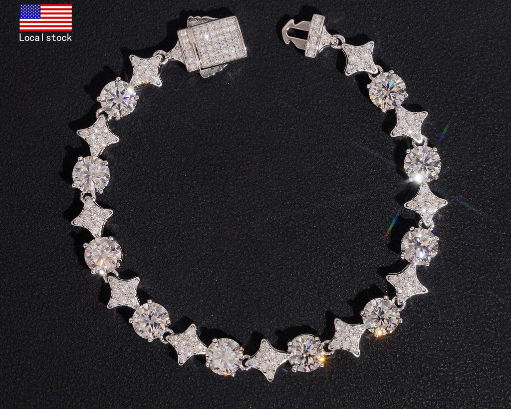 7" VVS1 Diamond Pattern GRA 925 Silver Moissanite Bracelet US Warehouse