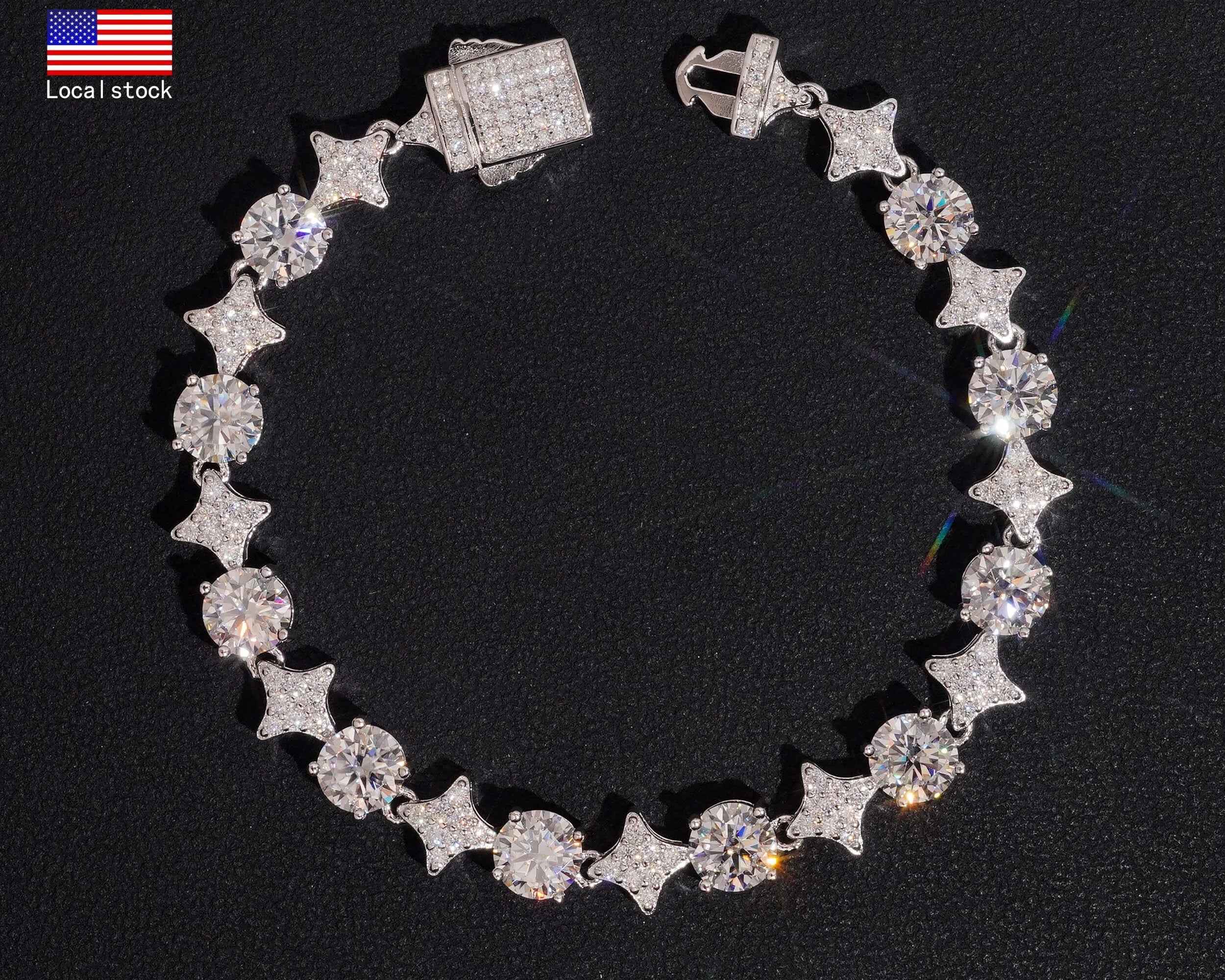 7" VVS1 Diamond Pattern GRA 925 Silver Moissanite Bracelet US Warehouse