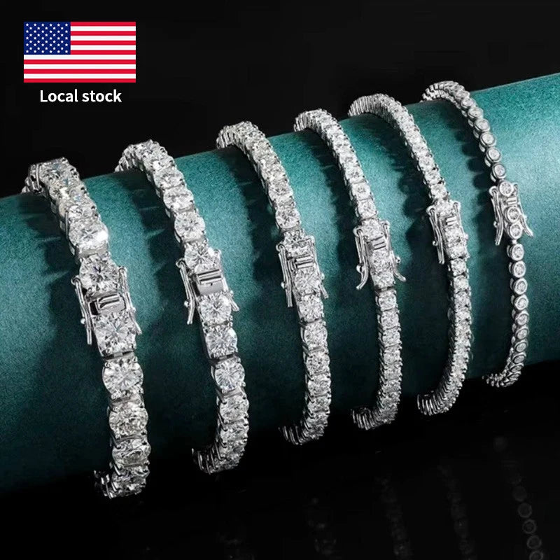 VVS1 Moissanite Tennis Bracelet S925 Silver 2mm 3mm 4mm USA Stock Gift