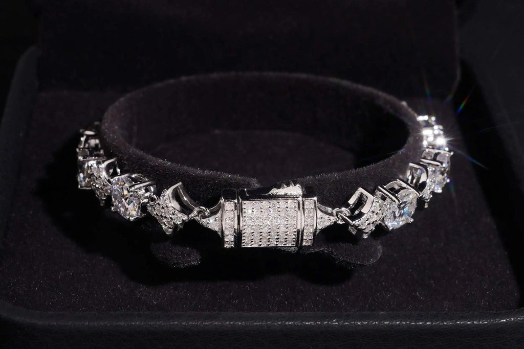 7" VVS1 Diamond Pattern GRA 925 Silver Moissanite Bracelet US Warehouse