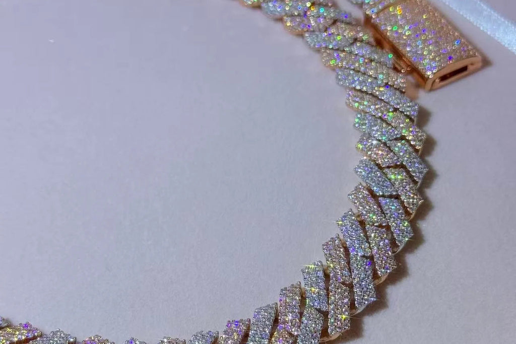 14MM VVS Moissanite Cuban Link Chain 10K Solid Gold White Rose Gold Two Tone