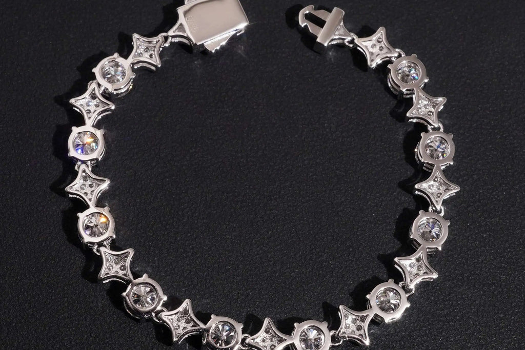7" VVS1 Diamond Pattern GRA 925 Silver Moissanite Bracelet US Warehouse