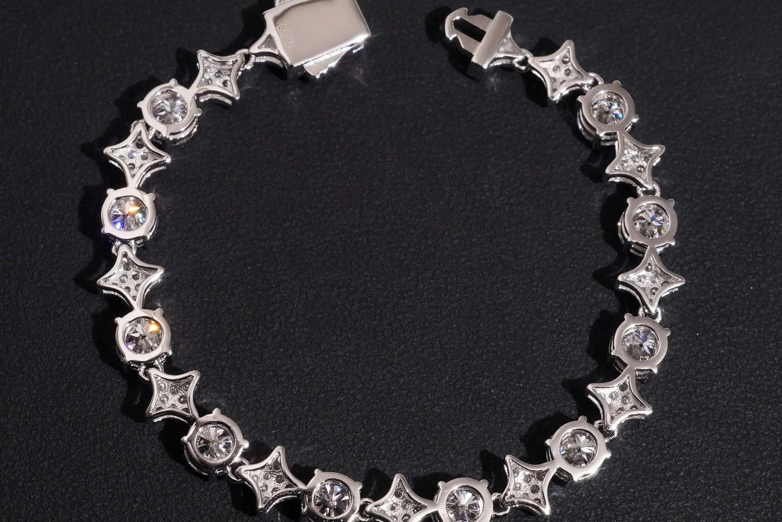 7" VVS1 Diamond Pattern GRA 925 Silver Moissanite Bracelet US Warehouse